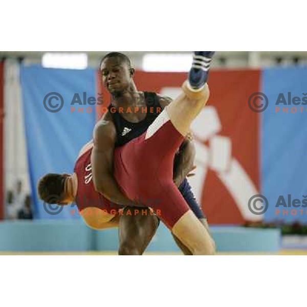 Jure Kuhar of Slovenia in action during wrestling greco-roman style tournamnet at XV Mediterranean Games in Almeria, Spain on June 26, 2005 