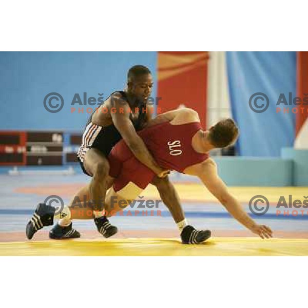Jure Kuhar of Slovenia in action during wrestling greco-roman style tournamnet at XV Mediterranean Games in Almeria, Spain on June 26, 2005 