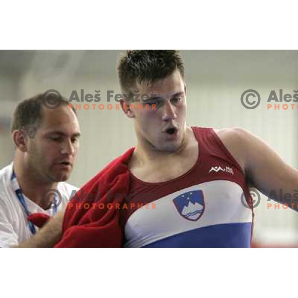 Jure Kuhar of Slovenia in action during wrestling greco-roman style tournamnet at XV Mediterranean Games in Almeria, Spain on June 26, 2005 