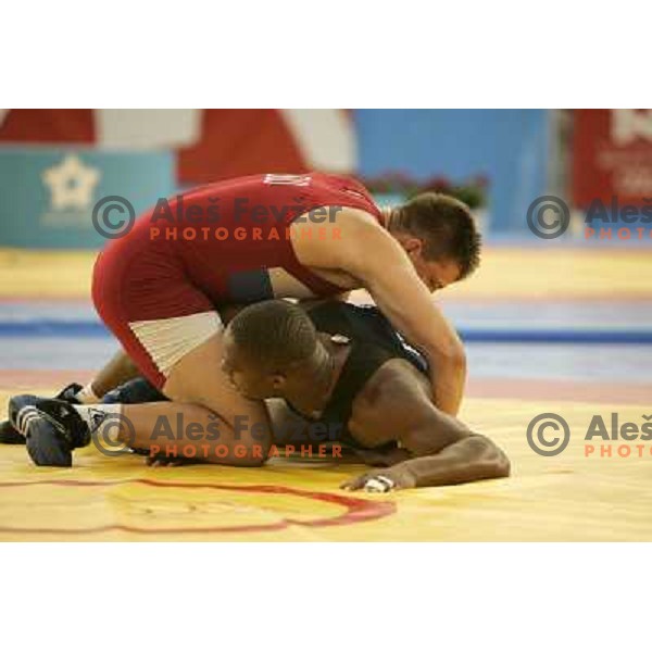 Jure Kuhar of Slovenia in action during wrestling greco-roman style tournamnet at XV Mediterranean Games in Almeria, Spain on June 26, 2005 