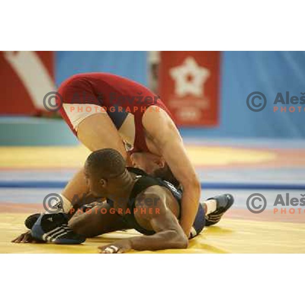 Jure Kuhar of Slovenia in action during wrestling greco-roman style tournamnet at XV Mediterranean Games in Almeria, Spain on June 26, 2005 