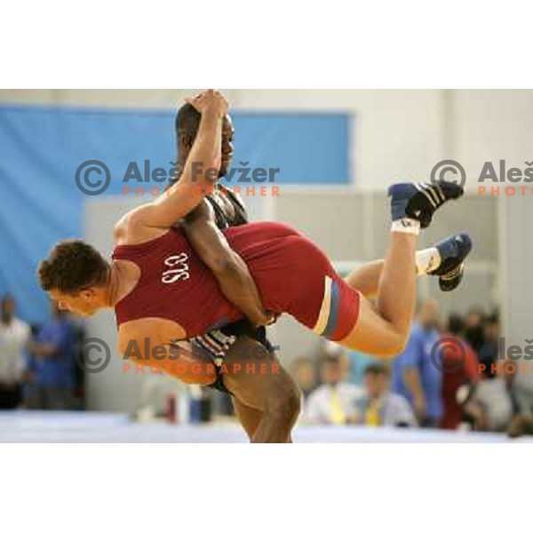 Jure Kuhar of Slovenia in action during wrestling greco-roman style tournamnet at XV Mediterranean Games in Almeria, Spain on June 26, 2005 