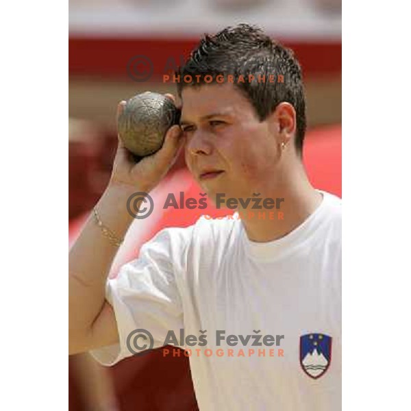 Damjan Sofronievski of Slovenia in action during bowling tournamnet at XV Mediterranean Games in Almeria, Spain on June 26, 2005 