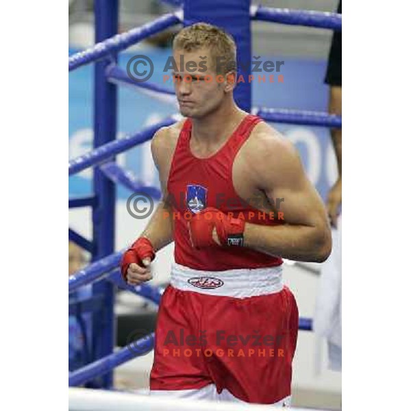 Robert Kramberger of Slovenia in action during box tournamnet at XV Mediterranean Games in Almeria, Spain on June 27, 2005 