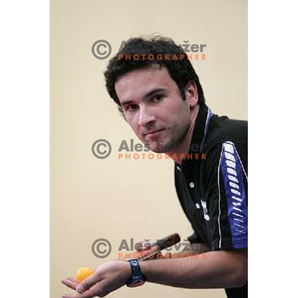 Bojan Tokic of Slovenia table tennis team in action during XV mediterranean Games in Almeria, Spain on June 2005 