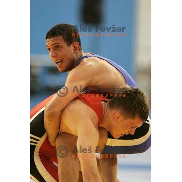 Jure Kuhar of Slovenia in action during wrestling greco-roman style tournamnet at XV Mediterranean Games in Almeria, Spain on June 26, 2005 