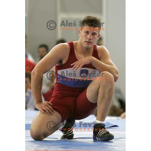 Jure Kuhar of Slovenia in action during wrestling greco-roman style tournamnet at XV Mediterranean Games in Almeria, Spain on June 26, 2005 