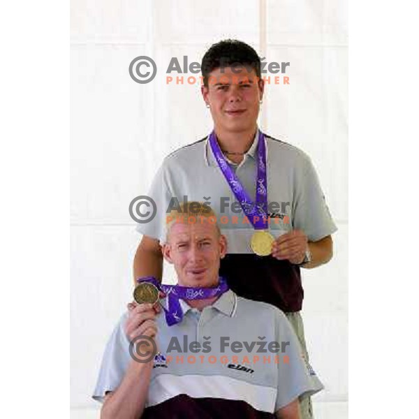 Bojan Novak and Damjan Sofronievski of Slovenia playing at bowles tournament, Mediteranean Games, Tunis, september 2001