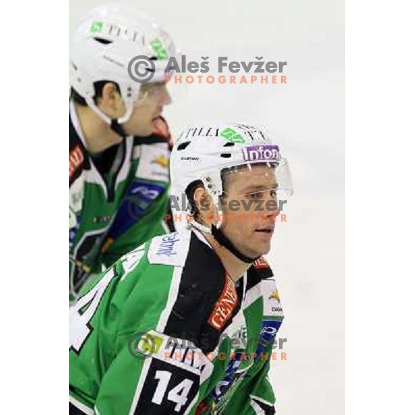 Matej Hocevar of Tilia Olimpija in action during EBEL league regular season ice-hockey match in round 30 between HDD Tilia Olimpija Ljulbjana and KHL Medvescak Zagreb in Hala Tivoli, Ljubljana, Slovenia on December 9, 2011 
