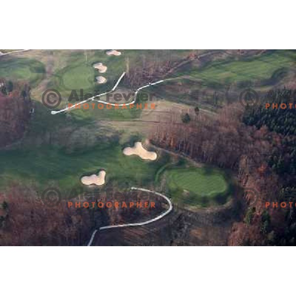 Otocec golf course (18 holes, 6189 meters, par 72) boosts on 75 hectare of pristine forest near river Krka. It is true Championships course close to Novo Mesto, Slovenia. Photos were taken from hot air balloon on November 12, 2011 