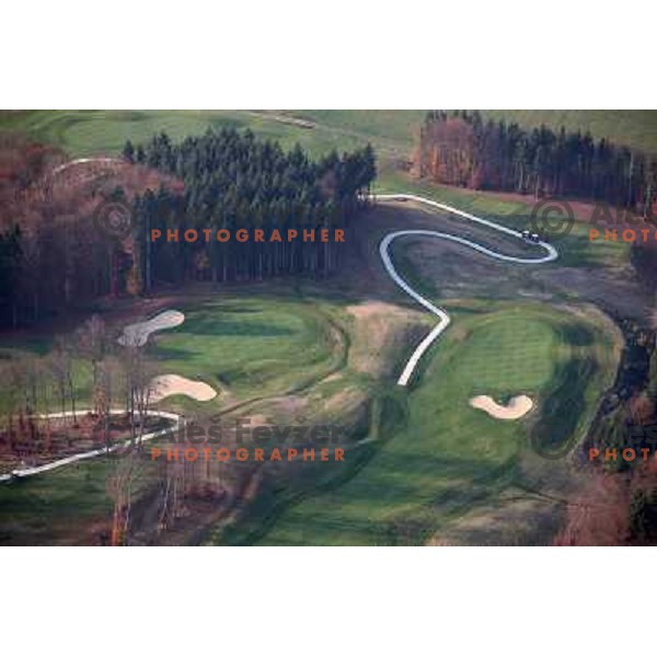 Otocec golf course (18 holes, 6189 meters, par 72) boosts on 75 hectare of pristine forest near river Krka. It is true Championships course close to Novo Mesto, Slovenia. Photos were taken from hot air balloon on November 12, 2011 