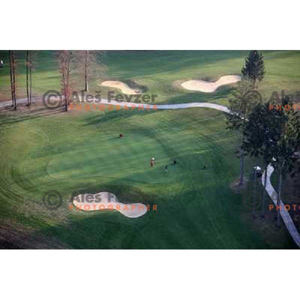 Otocec golf course (18 holes, 6189 meters, par 72) boosts on 75 hectare of pristine forest near river Krka. It is true Championships course close to Novo Mesto, Slovenia. Photos were taken from hot air balloon on November 12, 2011 