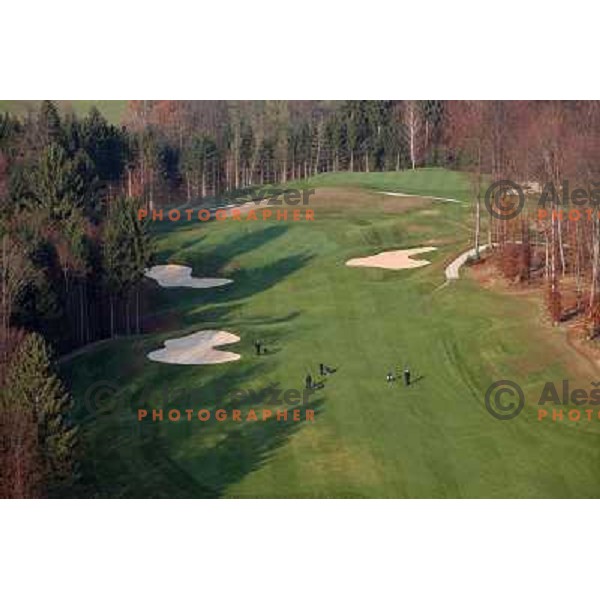 Otocec golf course (18 holes, 6189 meters, par 72) boosts on 75 hectare of pristine forest near river Krka. It is true Championships course close to Novo Mesto, Slovenia. Photos were taken from hot air balloon on November 12, 2011 