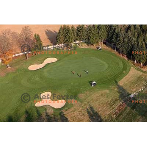 Otocec golf course (18 holes, 6189 meters, par 72) boosts on 75 hectare of pristine forest near river Krka. It is true Championships course close to Novo Mesto, Slovenia. Photos were taken from hot air balloon on November 12, 2011 