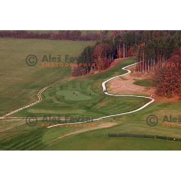 Otocec golf course (18 holes, 6189 meters, par 72) boosts on 75 hectare of pristine forest near river Krka. It is true Championships course close to Novo Mesto, Slovenia. Photos were taken from hot air balloon on November 12, 2011 
