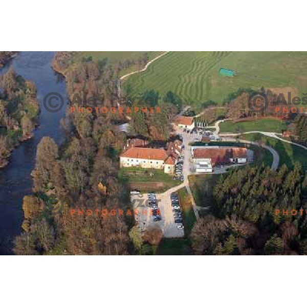 Otocec golf course (18 holes, 6189 meters, par 72) boosts on 75 hectare of pristine forest near river Krka. It is true Championships course close to Novo Mesto, Slovenia. Photos were taken from hot air balloon on November 12, 2011 