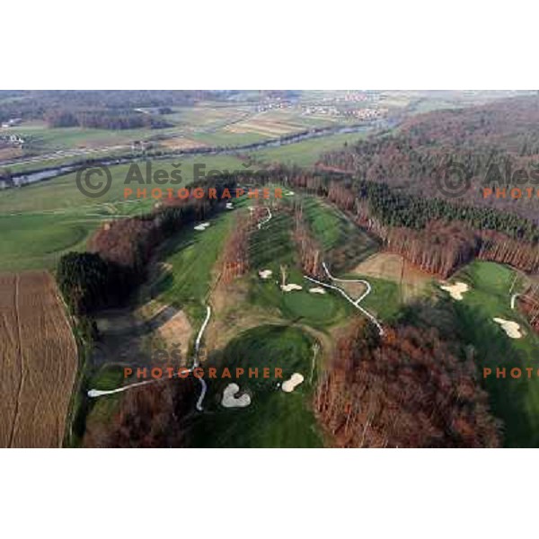 Otocec golf course (18 holes, 6189 meters, par 72) boosts on 75 hectare of pristine forest near river Krka. It is true Championships course close to Novo Mesto, Slovenia. Photos were taken from hot air balloon on November 12, 2011 