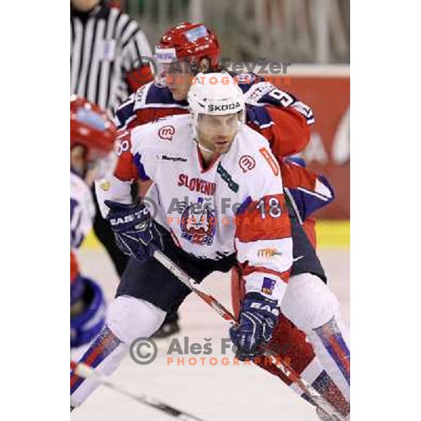 Andrej Hebar of Slovenia in action during EICH Challenge Tournament ice-hockey match between Slovenia and Russia in Hala Tivoli, Ljubljana, Slovenia on December 16, 2011 