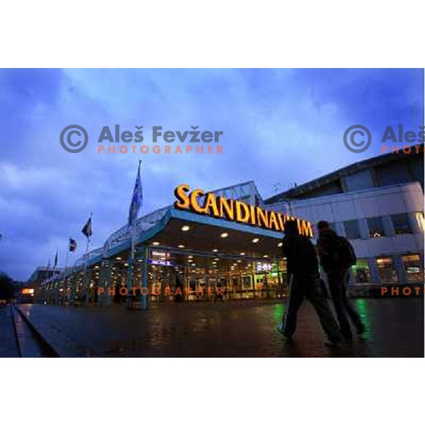 Front side of Arena Scandinavium on the opening day of competition.