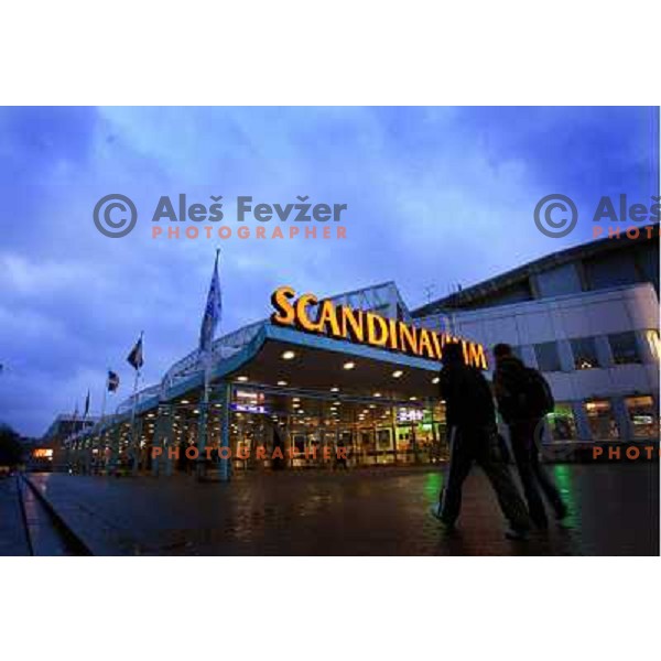 Front side of Arena Scandinavium on the opening day of competition.