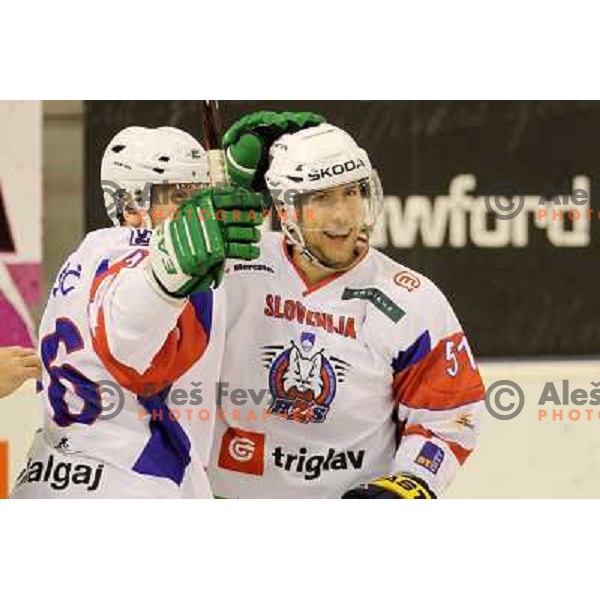 Mitja Robar, Ales Music of Slovenia in action during EICH Challenge Tournament ice-hockey match between Slovenia and France in Hala Tivoli, Ljubljana, Slovenia on December 17, 2011 