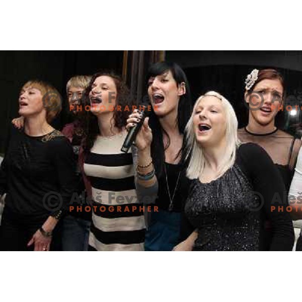 Olga Ceckova,Jelena Grubisic, Alja Koren, Tamara Mavsar, Kristina Franic of handball club Krim Mercator enjoy during Chrismas party in Goodlife Club at Ljubljana Castle, Slovenia on December 22, 2011 