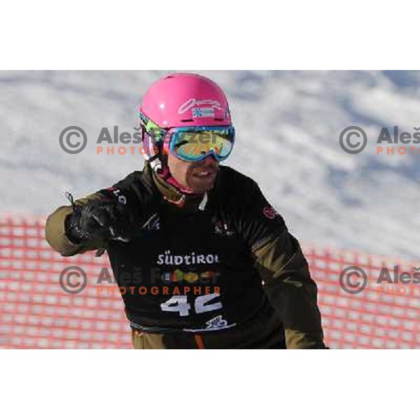 Jure Hafner of Slovenia in action during LG Snowboard FIS World Cup Parallel Giant Slalom 2011-2012 in Carezza, Dolomites, Italy on December 21, 2011 