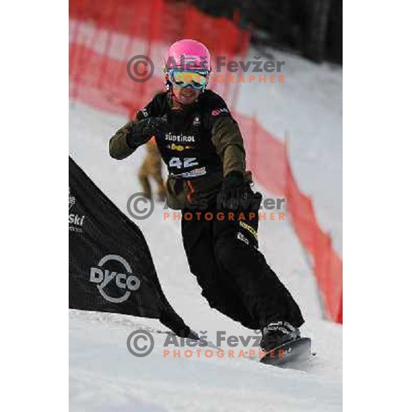 Jure Hafner of Slovenia in action during LG Snowboard FIS World Cup Parallel Giant Slalom 2011-2012 in Carezza, Dolomites, Italy on December 21, 2011 