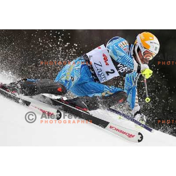 Andre Myrher of Sweden skiing in first run of men\'s slalom race at Audi FIS Alpine Ski World Cup 2011/2012 in Zagreb, Sljeme, Croatia on January 5, 2012 