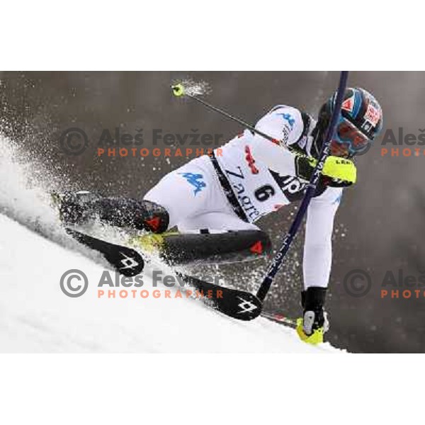 Cristian Deville of Italy skiing in first run of men\'s slalom race at Audi FIS Alpine Ski World Cup 2011/2012 in Zagreb, Sljeme, Croatia on January 5, 2012 