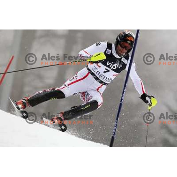 Mario Matt of Austria skiing in first run of men\'s slalom race at Audi FIS Alpine Ski World Cup 2011/2012 in Zagreb, Sljeme, Croatia on January 5, 2012 