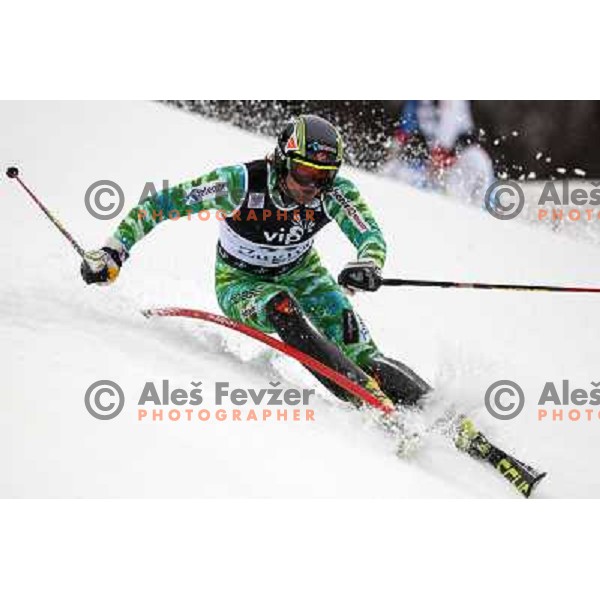 Truls Johansen of Norway skiing in first run of men\'s slalom race at Audi FIS Alpine Ski World Cup 2011/2012 in Zagreb, Sljeme, Croatia on January 5, 2012 