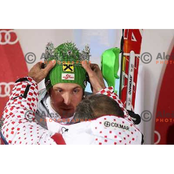 Marcel Hirscher (AUT) celebrate victory at men\'s slalom race at Audi FIS Alpine Ski World Cup 2011/2012 in Zagreb, Sljeme, Croatia on January 5, 2012 
