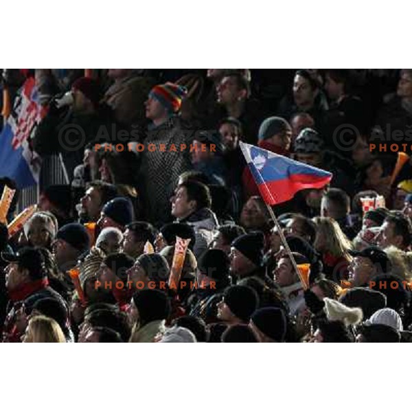 Slovenian fans at men\'s slalom race at Audi FIS Alpine Ski World Cup 2011/2012 in Zagreb, Sljeme, Croatia on January 5, 2012 