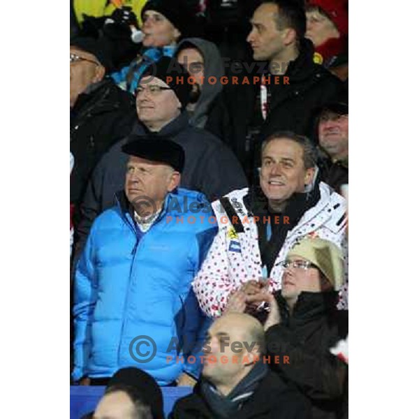 Janez Kocijancic, president of Slovenian Olympic Commitee watching men\'s slalom race at Audi FIS Alpine Ski World Cup 2011/2012 in Zagreb, Sljeme, Croatia on January 5, 2012 