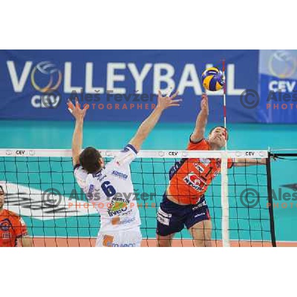 Andrej Flajs of ACH Volley in action during CEV Volleyball Champions league regular season round 6 match between ACH Volley - Tours VB in Stozice Hall, Ljubljana, Slovenia on January 18, 2012 