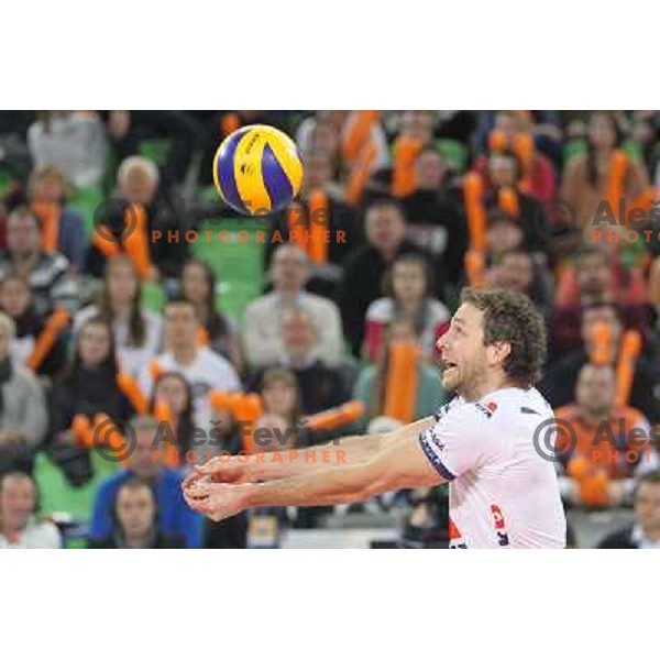 Daniel Lewis of ACH Volley in action during CEV Volleyball Champions league regular season round 6 match between ACH Volley - Tours VB in Stozice Hall, Ljubljana, Slovenia on January 18, 2012 