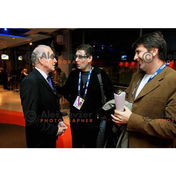  Sweden, Göteborg, 10/12/2006. Jan TUIK (EHF), Ziga DEBELJAK, the president of Slovenian Handball Federation (RZS) and Leopold KALIN (RZS) in the VIP room after the last preliminary match between Poland and Slovenia on woman Handball EC "EURO06&