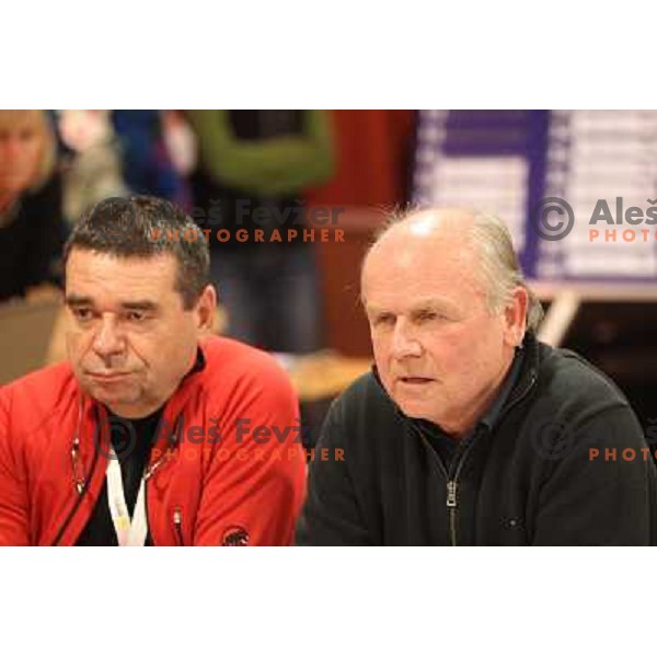 Srecko Vilar and Gorazd Bedrac during draw of starting numbers for 48. Zlata Lisica-Golden Fox Trophy FIS SKI World Cup race in Kranjska gora, Slovenia on January 21, 2012 