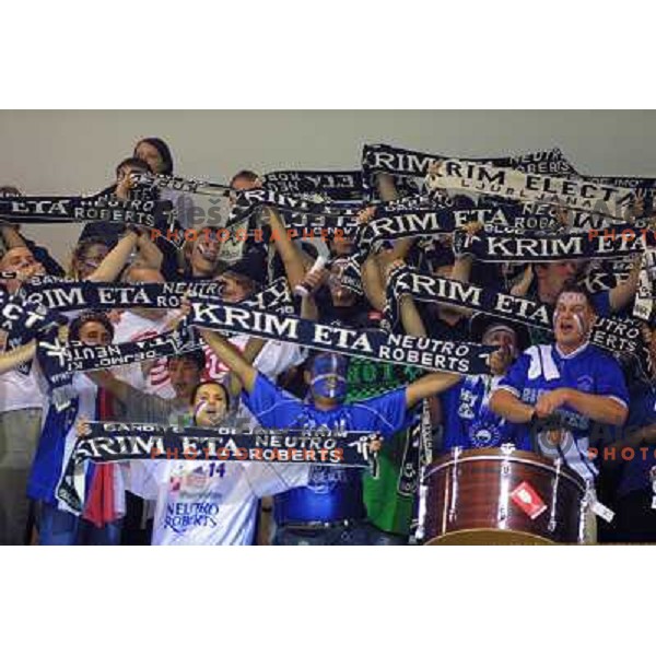 Fans of Krim Neutro Roberts in action during first match of the EHF Women\'s Champions league 2000-2001 Final between AK Viborg (DEN) and Krim Neutro Roberts (SLO) played in Aarhus Arena, Denmark on May 5, 2001. Match ended draw 22:22