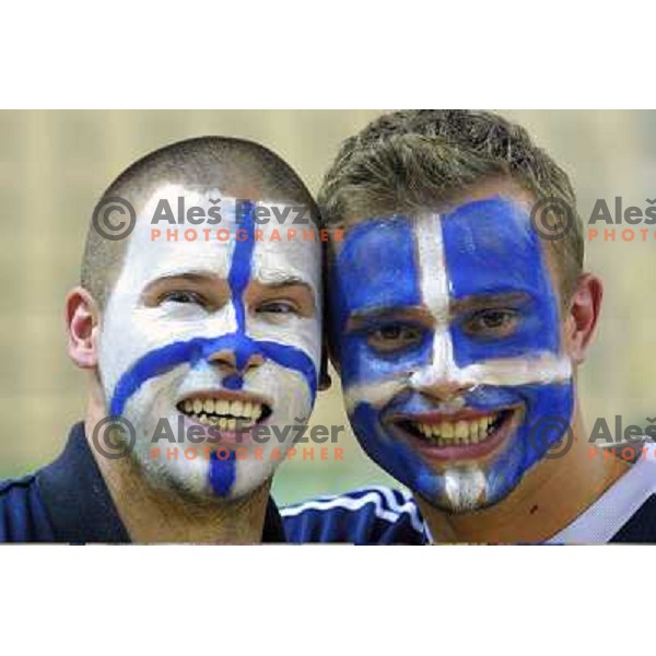 Fans of Krim Neutro Roberts in action during first match of the EHF Women\'s Champions league 2000-2001 Final between AK Viborg (DEN) and Krim Neutro Roberts (SLO) played in Aarhus Arena, Denmark on May 5, 2001. Match ended draw 22:22