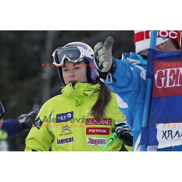 Tina Maze of Slovenia during course inspection at 48. Zlata Lisica- Golden Fox Trophy FIS SKI World Cup Giant Slalom at Kranjska Gora, Slovenia on January 21, 2012 