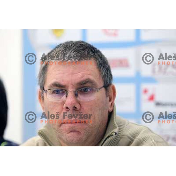 Miha Stamcar of RK Krim Mercator during press conference before start of second phase of Womens Champions league in Stozice Sports Hall, Ljubljana, Slovenia on January 31,2012 