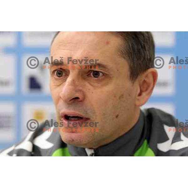 Tone Tiselj, head coach of RK Krim Mercator during press conference before start of second phase of Womens Champions league in Stozice Sports Hall, Ljubljana, Slovenia on January 31,2012 