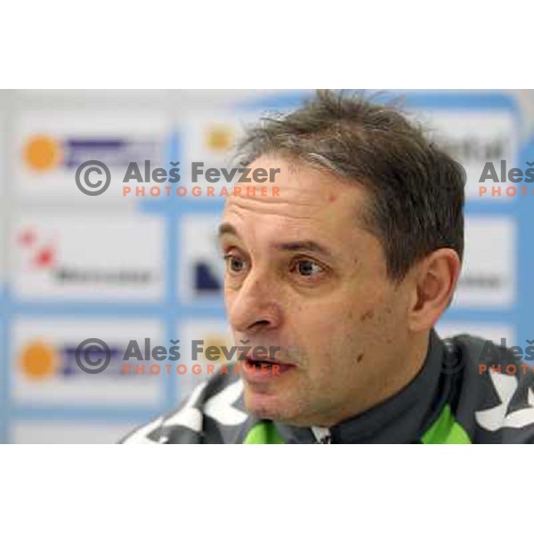 Tone Tiselj, head coach of RK Krim Mercator during press conference before start of second phase of Womens Champions league in Stozice Sports Hall, Ljubljana, Slovenia on January 31,2012 