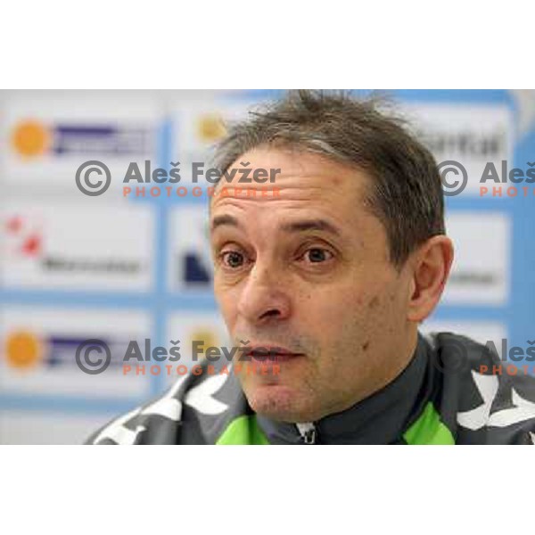Tone Tiselj, head coach of RK Krim Mercator during press conference before start of second phase of Womens Champions league in Stozice Sports Hall, Ljubljana, Slovenia on January 31,2012 