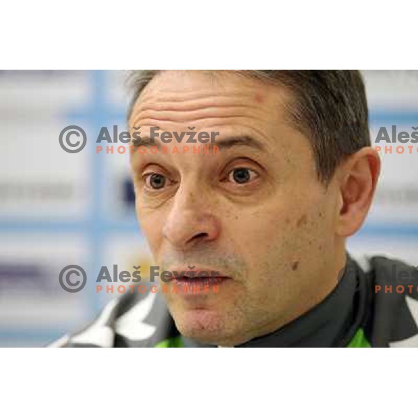 Tone Tiselj, head coach of RK Krim Mercator during press conference before start of second phase of Womens Champions league in Stozice Sports Hall, Ljubljana, Slovenia on January 31,2012 