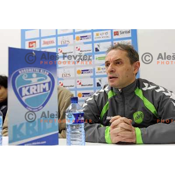 Tone Tiselj, head coach of RK Krim Mercator during press conference before start of second phase of Womens Champions league in Stozice Sports Hall, Ljubljana, Slovenia on January 31,2012 