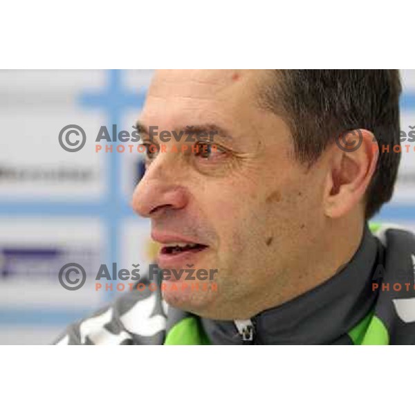 Tone Tiselj, head coach of RK Krim Mercator during press conference before start of second phase of Womens Champions league in Stozice Sports Hall, Ljubljana, Slovenia on January 31,2012 