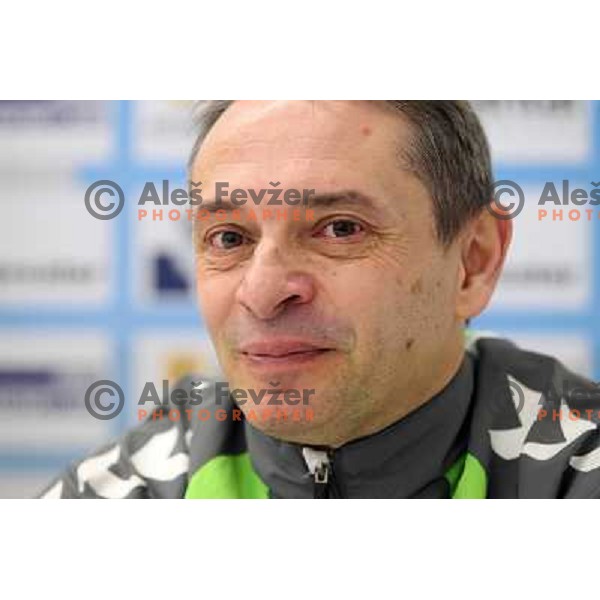 Tone Tiselj, head coach of RK Krim Mercator during press conference before start of second phase of Womens Champions league in Stozice Sports Hall, Ljubljana, Slovenia on January 31,2012 